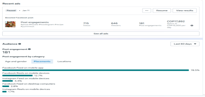 Facebook Post Engagement Campaign That Generated 181 Interactions